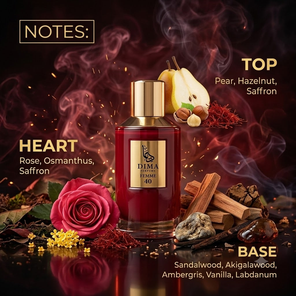 Femme 40 Perfume – Fruity Floral, Saffron & Vanilla Fragrance