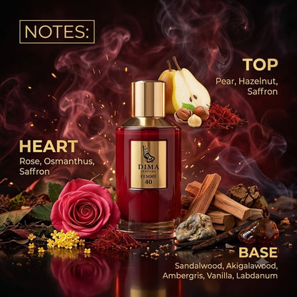 Femme 40 Perfume – Fruity Floral, Saffron & Vanilla Fragrance